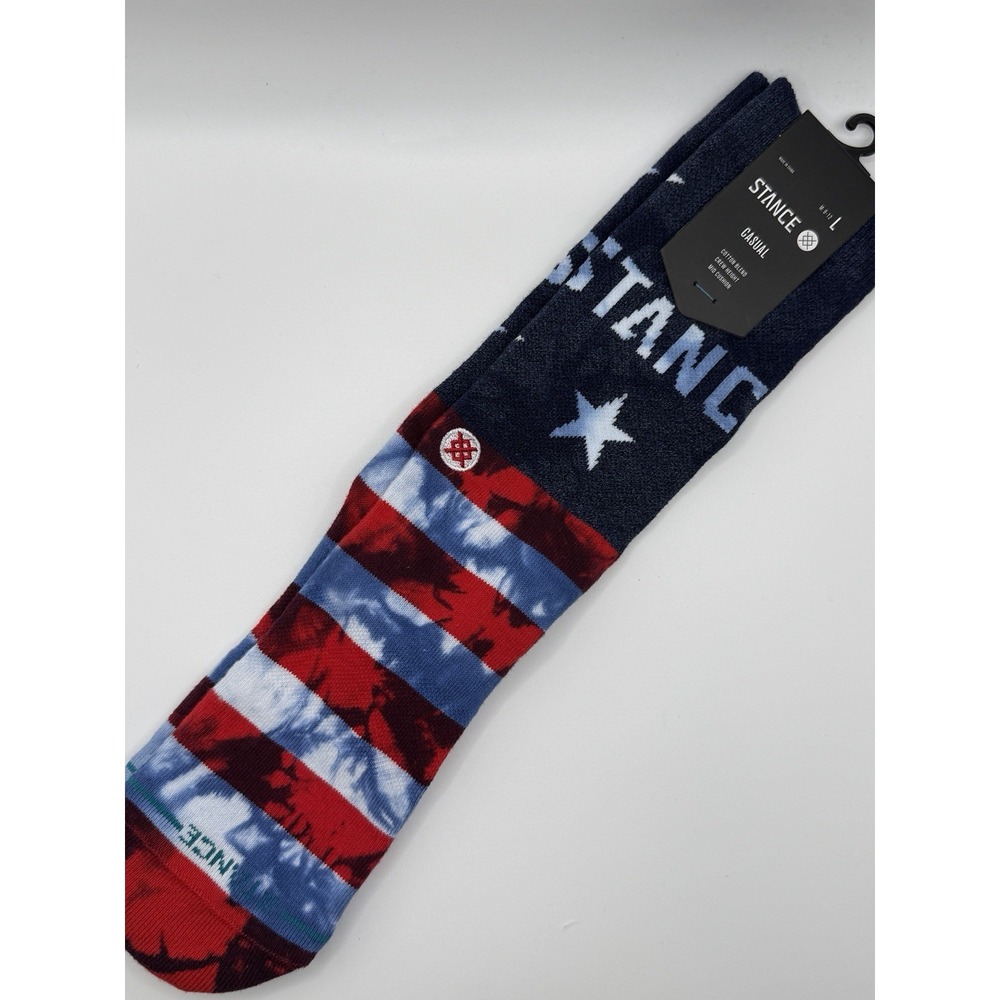 Stance Casual Crew Socks Red White Blue Tie Dye Stars Stripes Mens Large NWT